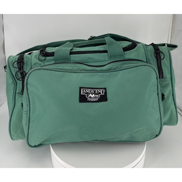 Lands End Summit YKK Duffle Bag-Green/Blue-Travel-Front & Side Zip Pockets - Picture 5 of 16